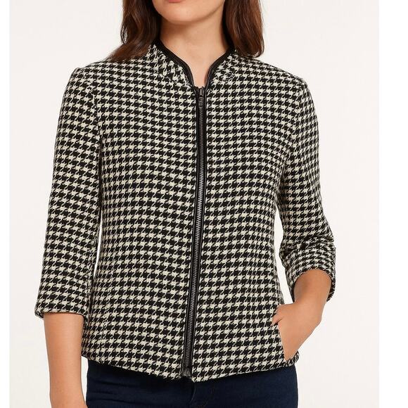 Apostrophe Houndstooth Wool Blend Blazer Jacket 12 Petite - Picture 1 of 10
